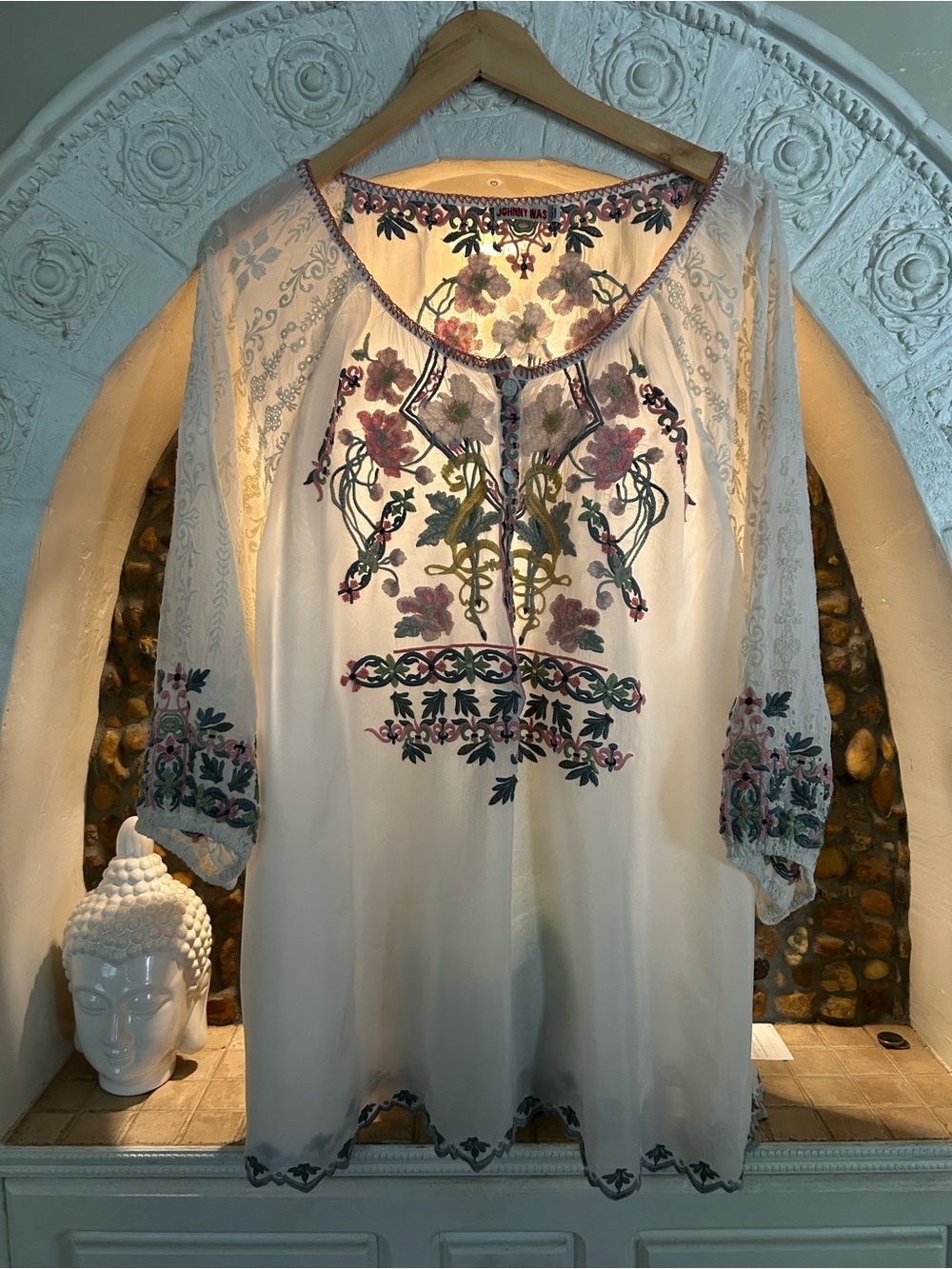 Johnny Was Embroidered Floral Blouse XL